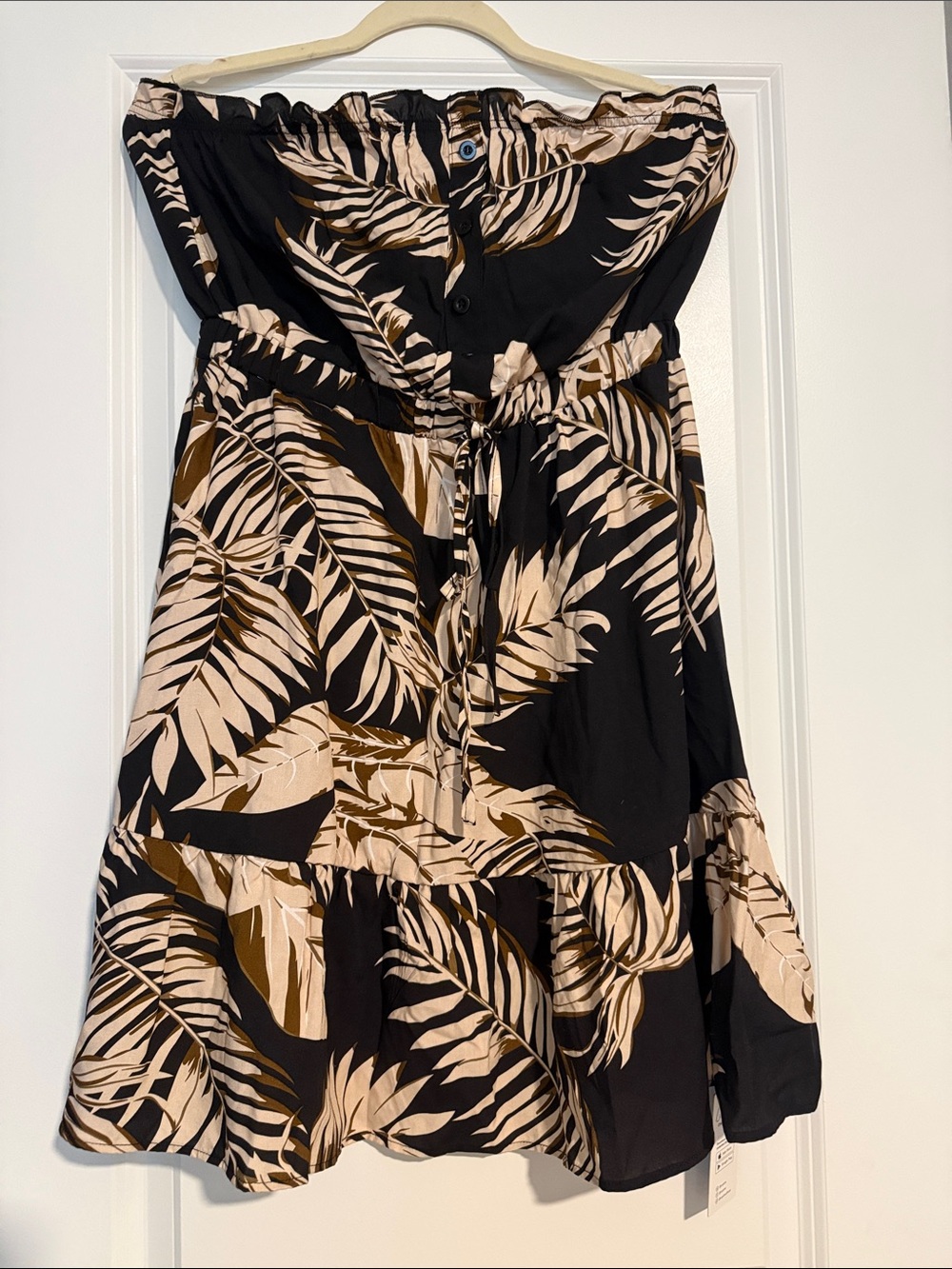 Tropical Print Strapless CoverUp/Dress in Black & Beige